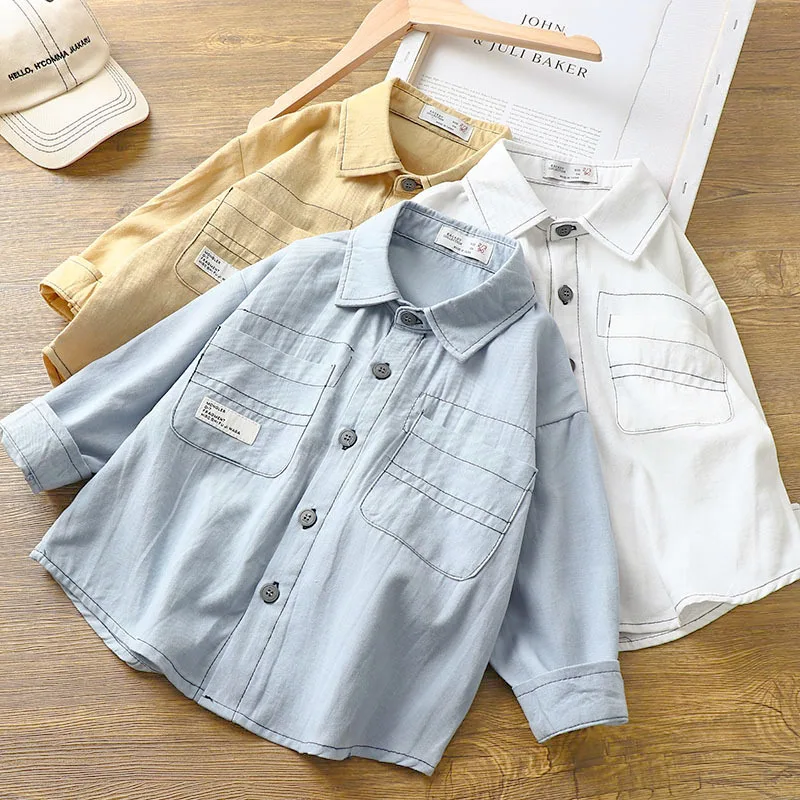 

Kids Clothes Spring Autumn Tops Long Sleeve Candy Color Shirts Boys Girls Turn-down Collar Single-breasted Shirts Clothes