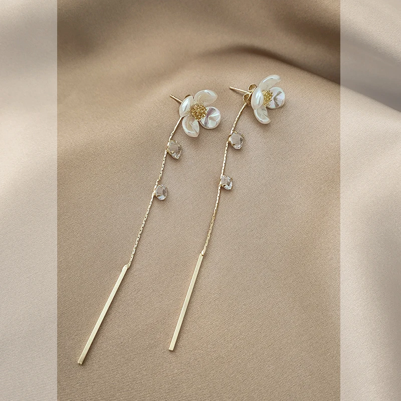 

Серьги в виде ракушек с цветами, Дизайнерские Длинные серьги с кисточками, новинка 2021, модные женские серьги в Корейском стиле