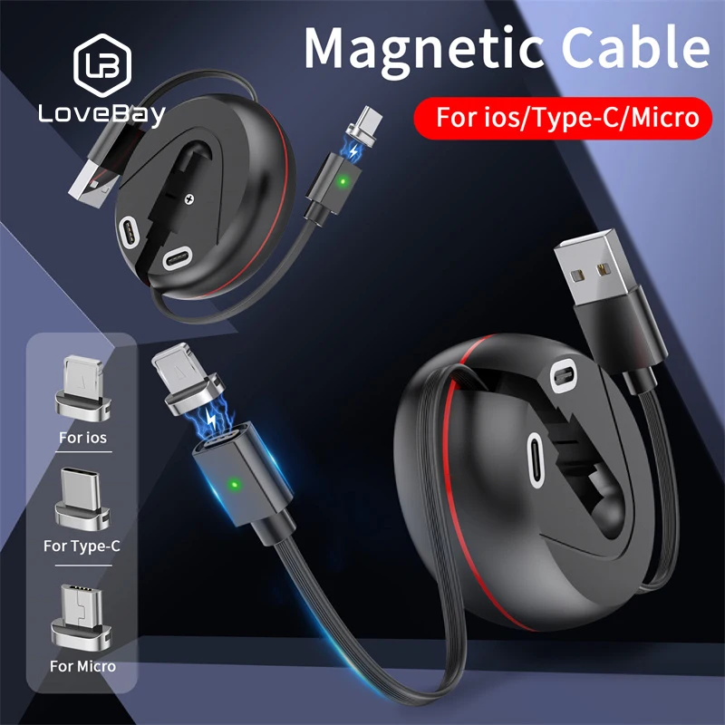 

Новый телескопический магнитный кабель LOVEBAY для iPhone Micro Type C, кабель быстрой зарядки 3 в 1 для Samsung Xiaomi Redmi, кабель передачи данных для телефона