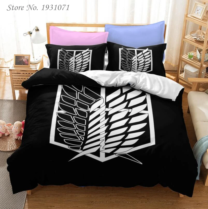 

Japan Anime 3D Attack on Titan Printed Bedding Set Duvet Cover Pillow Case Comforter Cover Adult Kids Bedclothes Bed Linens 01