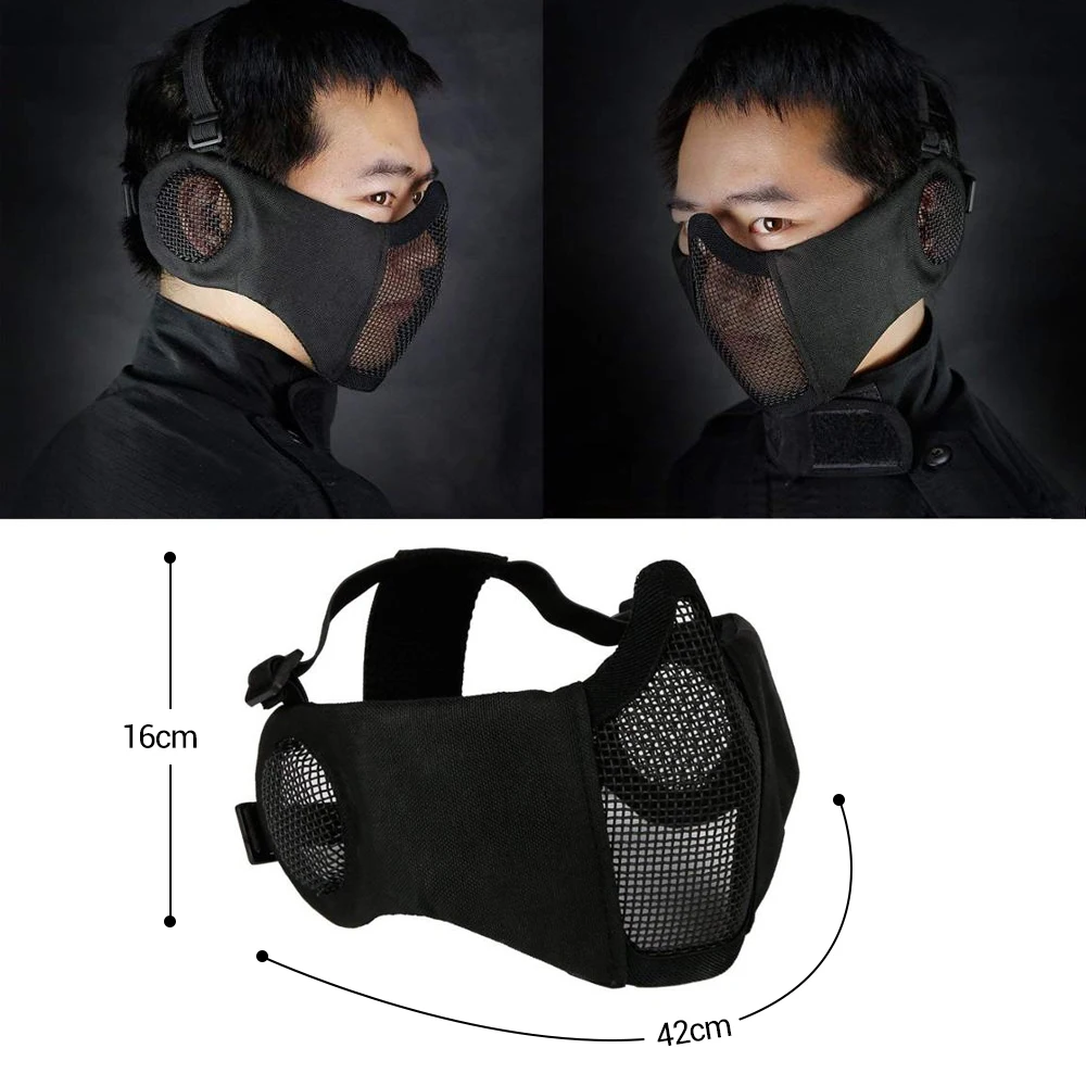Tactical Steel Mesh Mask Airsoft with Ear Protection Military Hunting Shooting Paintball Game Protective Half Face |