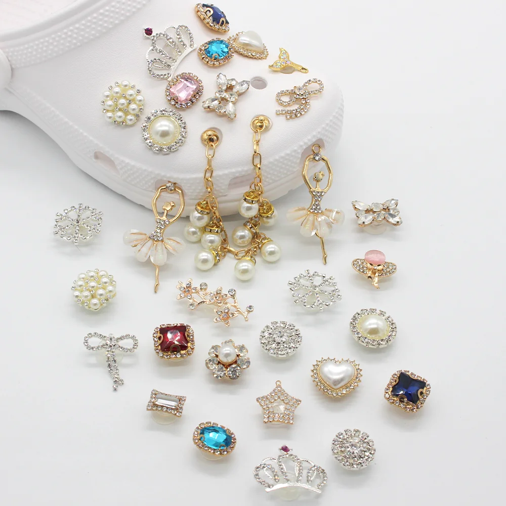 

1pcs Crystal Metal shoe Charms Pearl Jewelry Croc garden shoe Accessories Clog Shoe Buckle Decoration for women’s Croc jibz gift