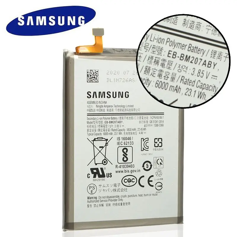 Оригинальный аккумулятор Samsung EB BM207ABY для Galaxy M30s SM M3070 телефона 6000 мАч мобильный