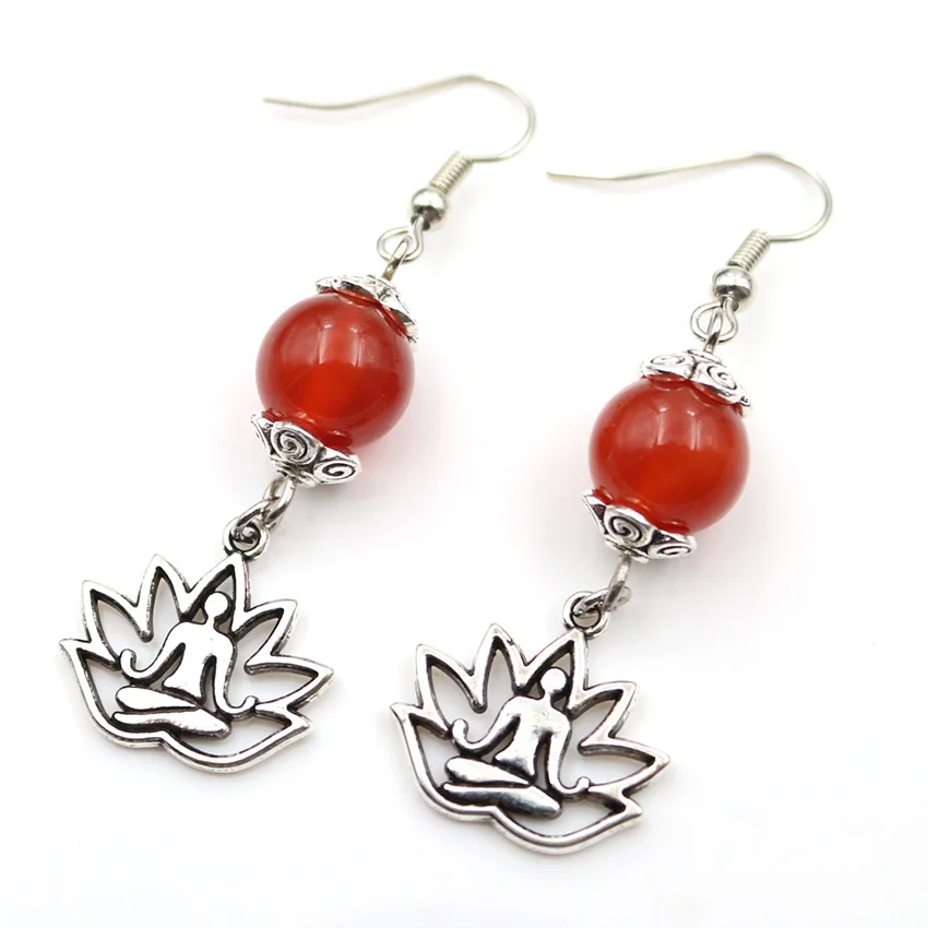 FYJS уникальный посеребренный Будда круглые бусины висячие серьги много цветов