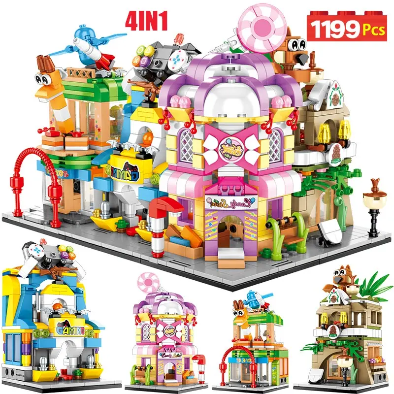 Городской дом с видом на улицу строительные архитектурные блоки пищевой магазин