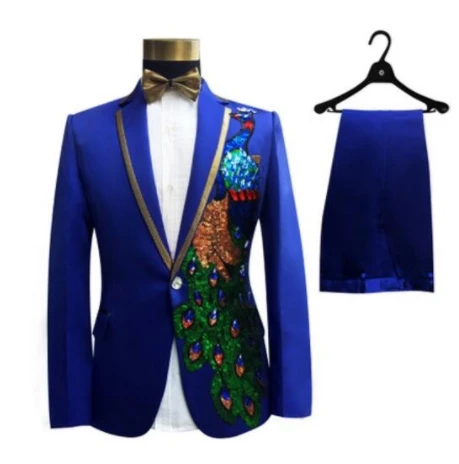 (jacket+pants+bow tie) male suit set blazer crystals white stones performance formal dress red black prom groom party dress