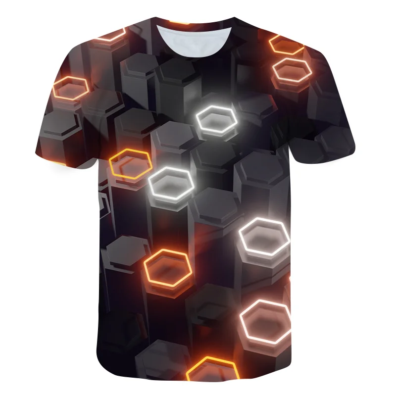 

2021 New Men's T-shirt Geometric Element Top Short-Sleeved Round Neck Oversized Shirt