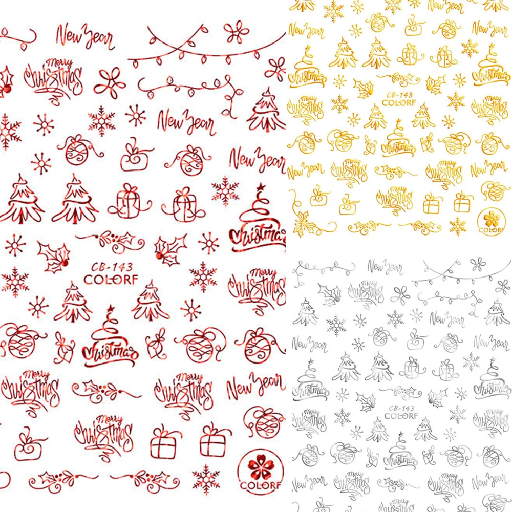 3D стикер для ногтей рисунок на рождественскую тематику смешанный олень/снежинка