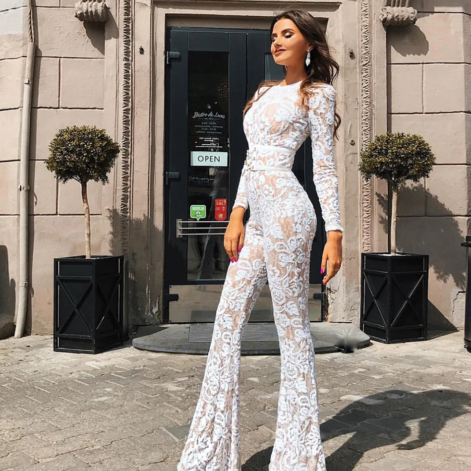 Оптовая продажа новинка 2020 роскошный женский кружевной белый комбинезон с