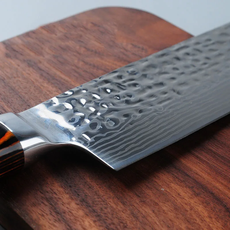 Нож шеф-повара 5CR15 японская Дамасская сталь лазерный узор кухонный нож для