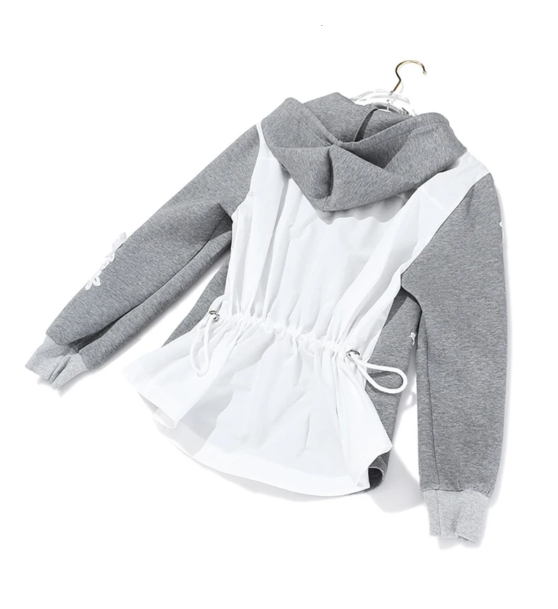 

[EAM] Loose Fit Nailed Flower Split Army Green Sweatshirt New Hoded Long Sleeve Women Big Size Fashion Tide Spring 2021 1M981