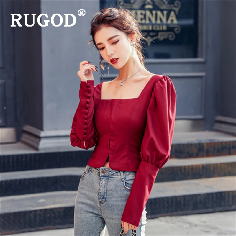 RUGOD 2020 Офисная Женская блузка элегантный квадратный вырез с пышными рукавами