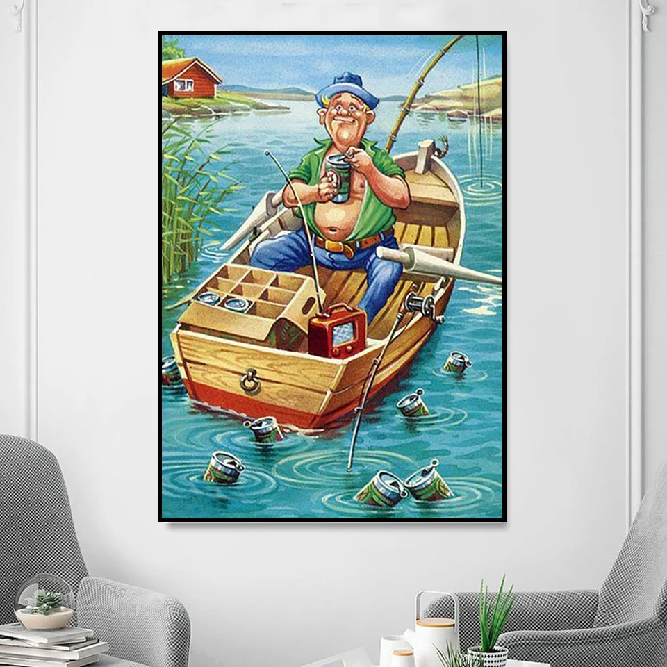5D DIY Diamond Painting Full Square/Round Drill Boat Fishing Embroidery Mosaic Art Needlework Rhinestones Pictures Sale | Дом и сад