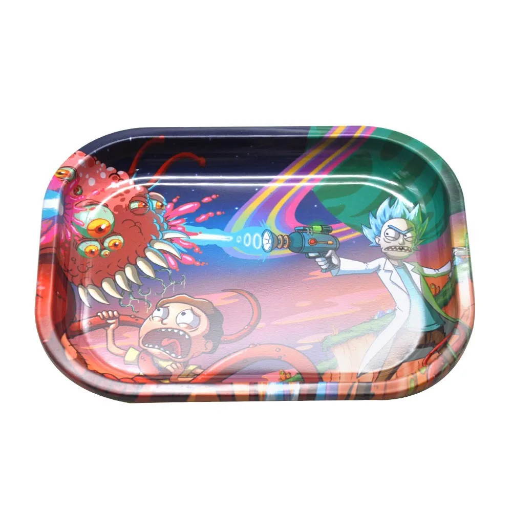 Металлический поднос для табака с несколькими узорами 180*140 мм Рик и Марти курения