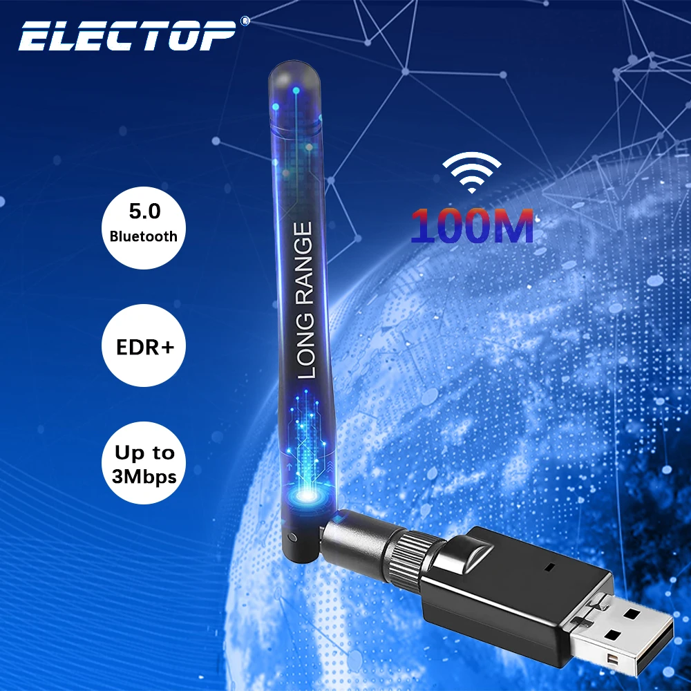 Electop USB Bluetooth 5.0 Adapter Dongle Antenna Long Range Wireless Audio Receiver Transmitter for PC Laptop Win 7 8/8.1 10 | Компьютеры