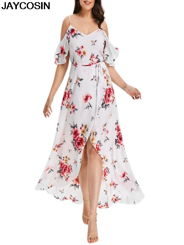 JACOSIN женское платье богемное повседневное короткий рукав с открытыми плечами