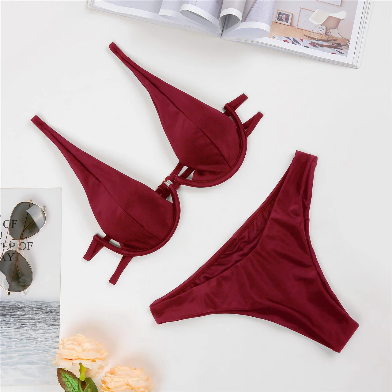 Женский купальник-бикини однотонный черный цвет в ассортименте 2021 | Женская