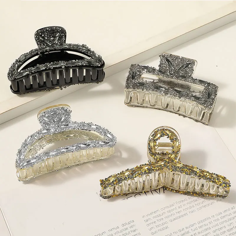 

Geometric Hair Claws Women Barrettes Full Rhinestone Crystal Hair Clip Retro Baroque Luxury Hair Accessories Big Metal Hairpin