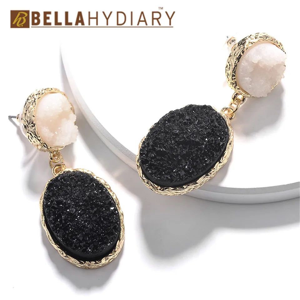 4 Bijoux необычные серьги из смолы Druzy, большие геометрические Висячие серьги для женщин, ювелирное изделие, массивные серьги Mujer Moda Ohrringe - Окраска металла: 4