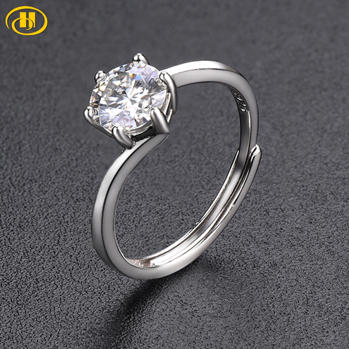 

Hutang Solid 925 Sterling Silver Ring 6 Claw 1 Carat Moissanite Rings Special Style Fine Jewelry for Women's Anniversy Gift