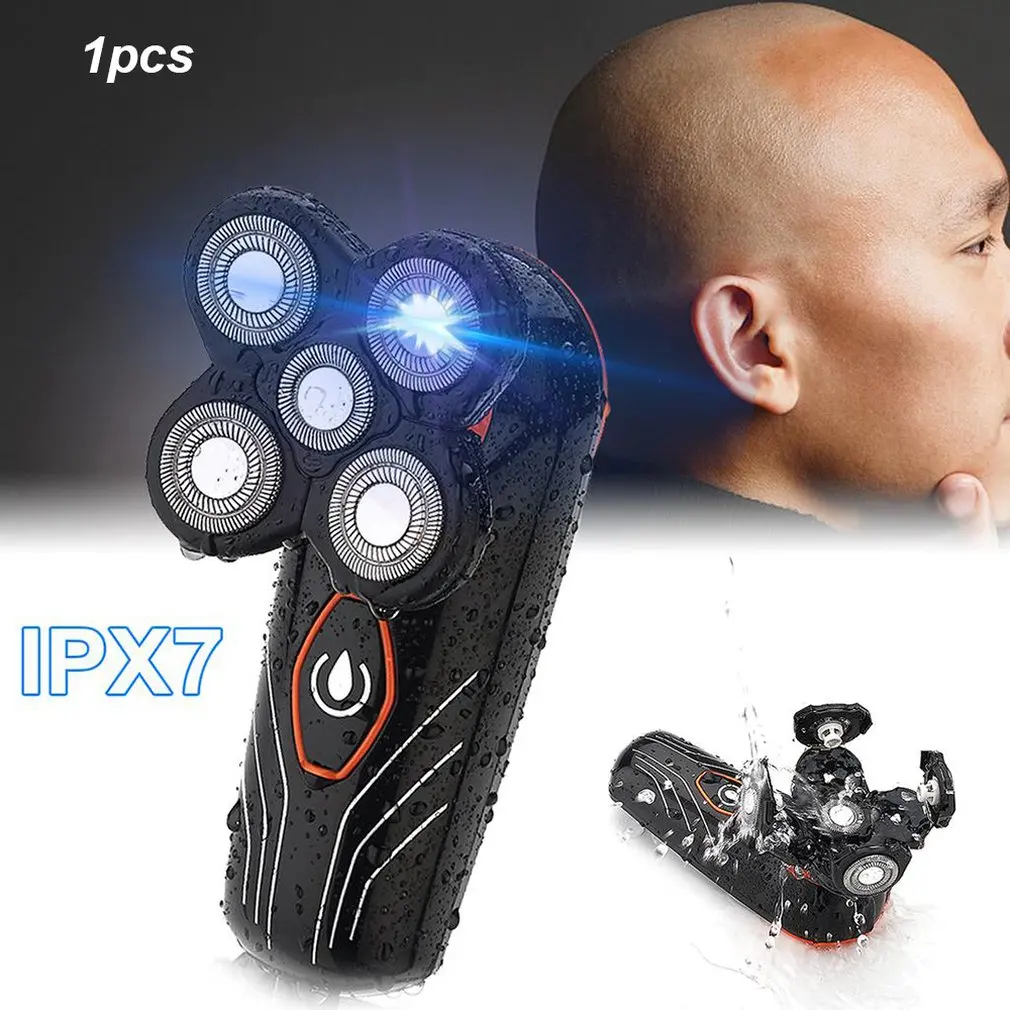 

Rechargeable Waterproof Self-Care Head Shaving Razor 5-Head Waterproof Floating Shaving Blade Razor Men Electric Shaver