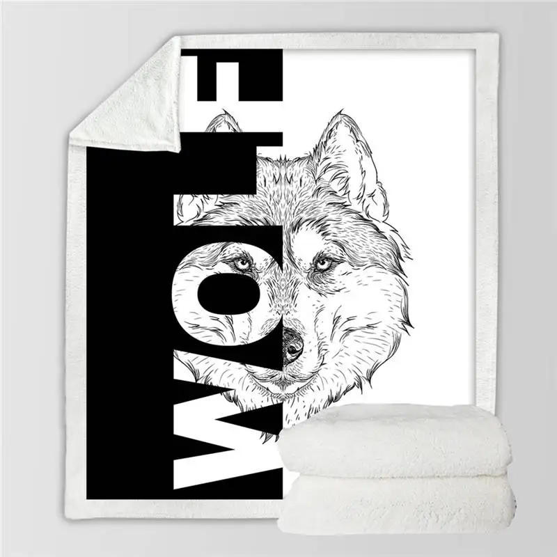 Wolf Постельные принадлежности, мягкое пушистое одеяло с изображением волка, Крутое покрывало с буквами, черно-белое Современное покрывало для кровати, покрывало с изображением Льва и кобры - Цвет: Wolf