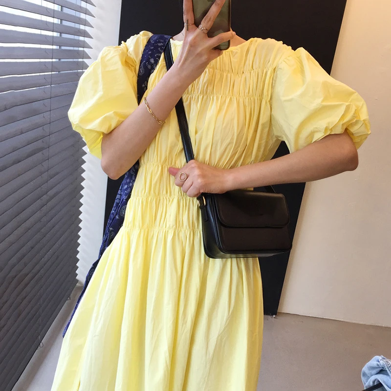 Женское длинное платье с рукавами-фонариками [EWQ] элегантное корейское круглым