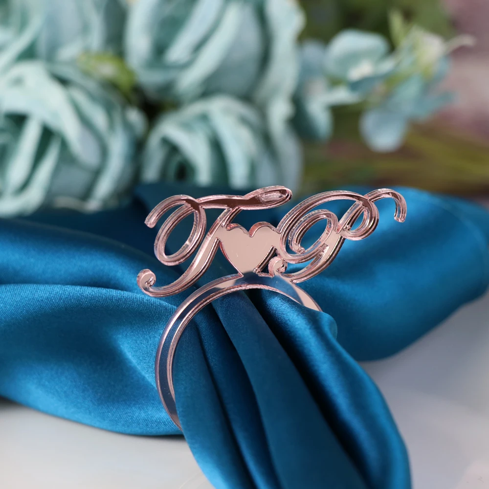 Заказное настольное сердце с цветным розовым золотом кольцо для салфеток