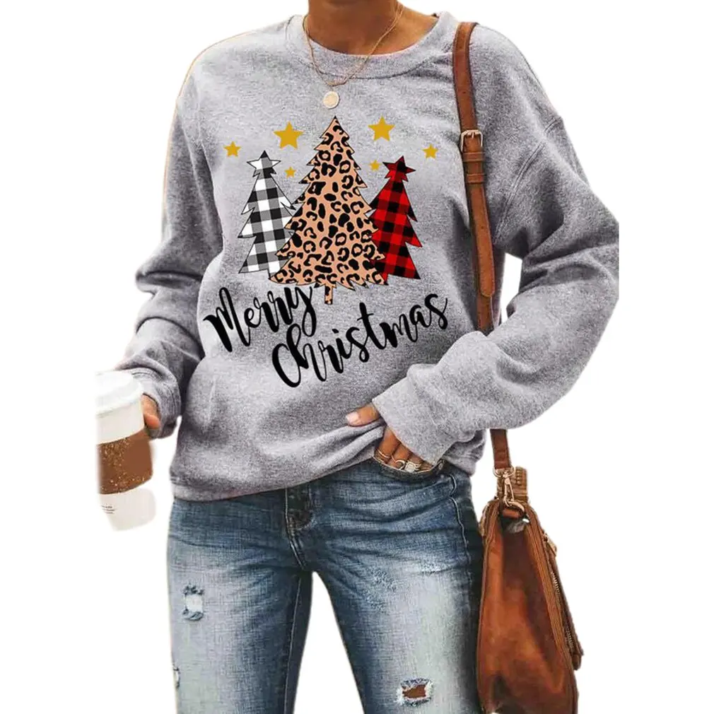 

Sleeve Sweater Women's Urban Leisure Popular Merry Christmas Letter Printing Round Neck Long Sleeve Sweater