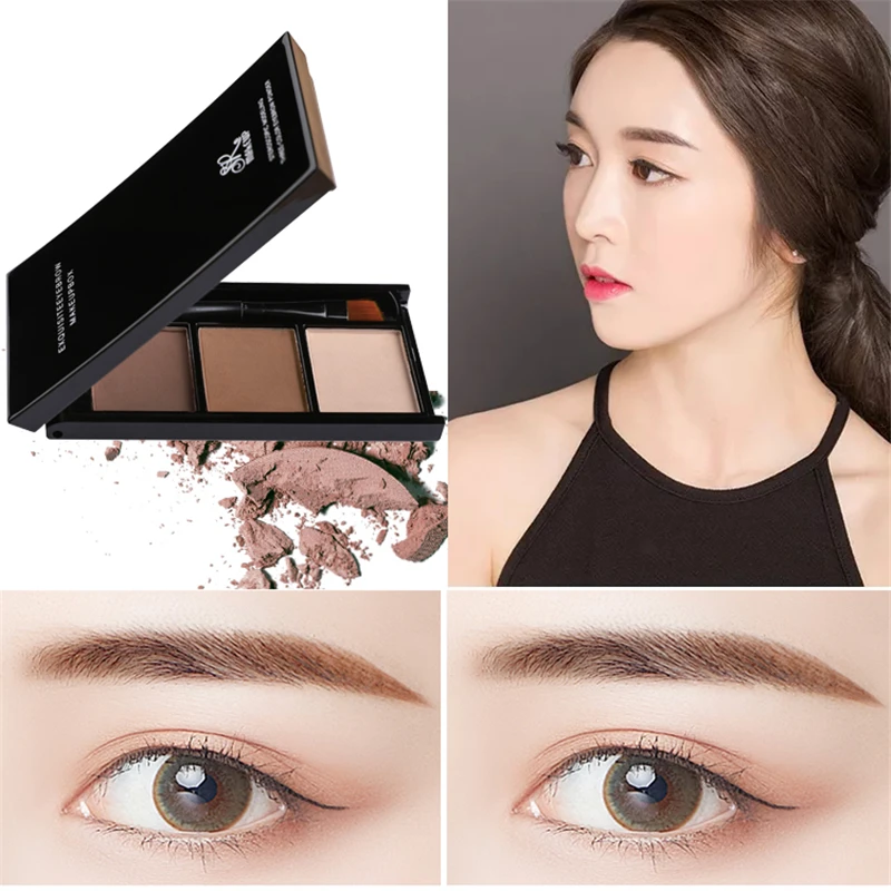 3 Colors Eyebrow Powder Makeup Palette Waterproof Shade for Enhancer Cosmetic Brush Mirror Box Make Up Tools Set | Красота и здоровье