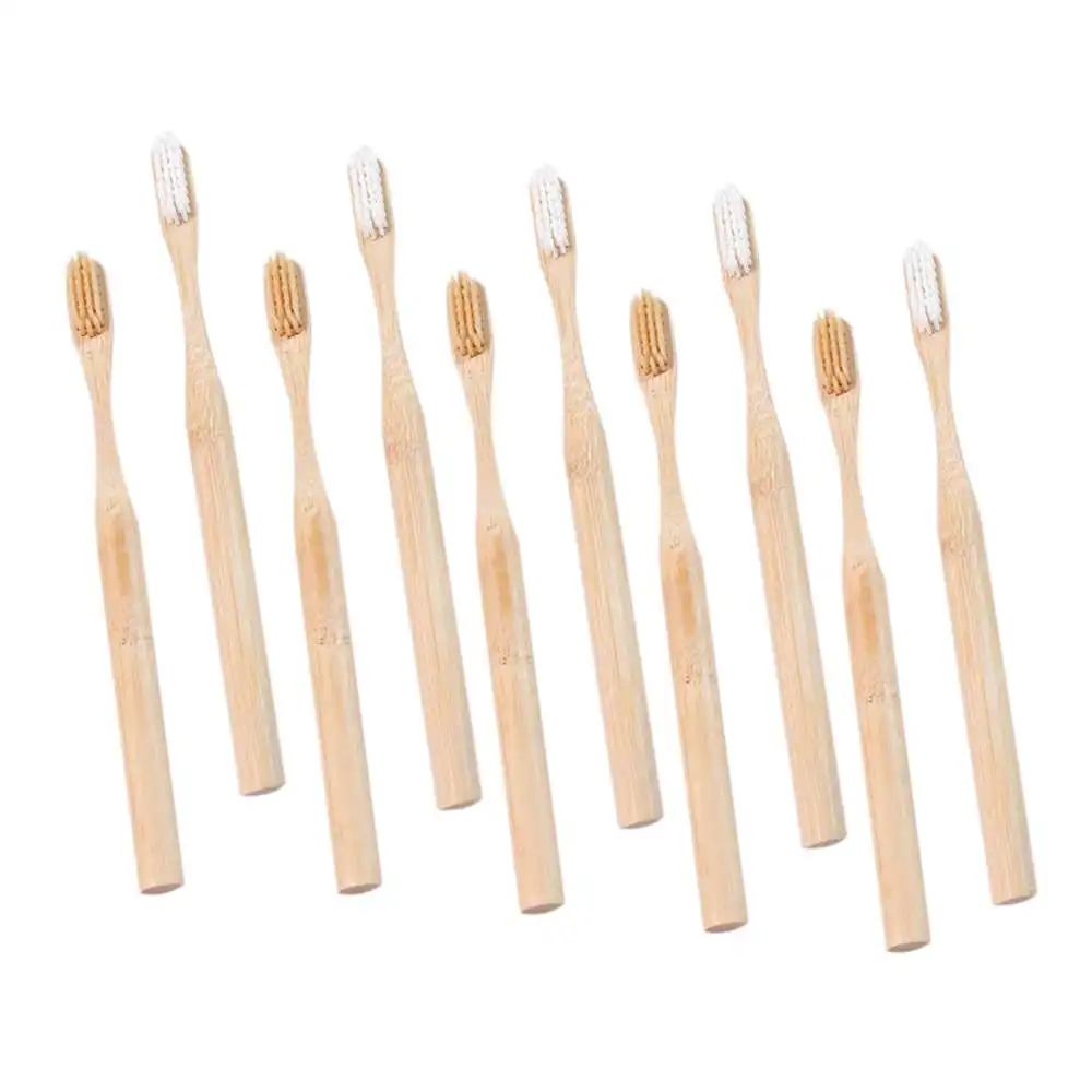 

10pcs Natural Bamboo Round Handle Toothbrush Oral Care Low Carbon Eco Bamboo Handle Brush