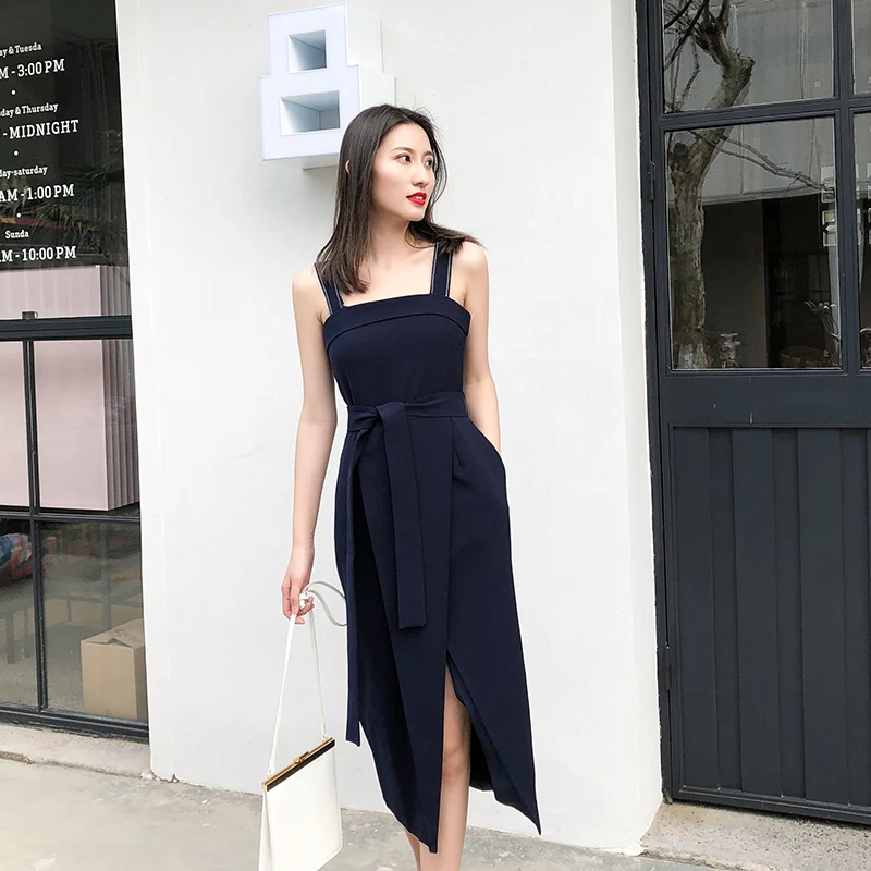 Женское платье без рукавов элегантные платья до середины икры с карманами и