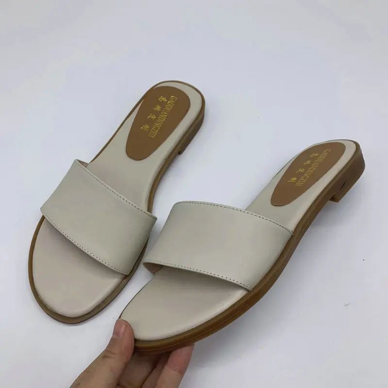 

New women slippers 100% Genuine leather 1.5cm flat slipper open toe women sandals black yellow ladies casual shoes woman