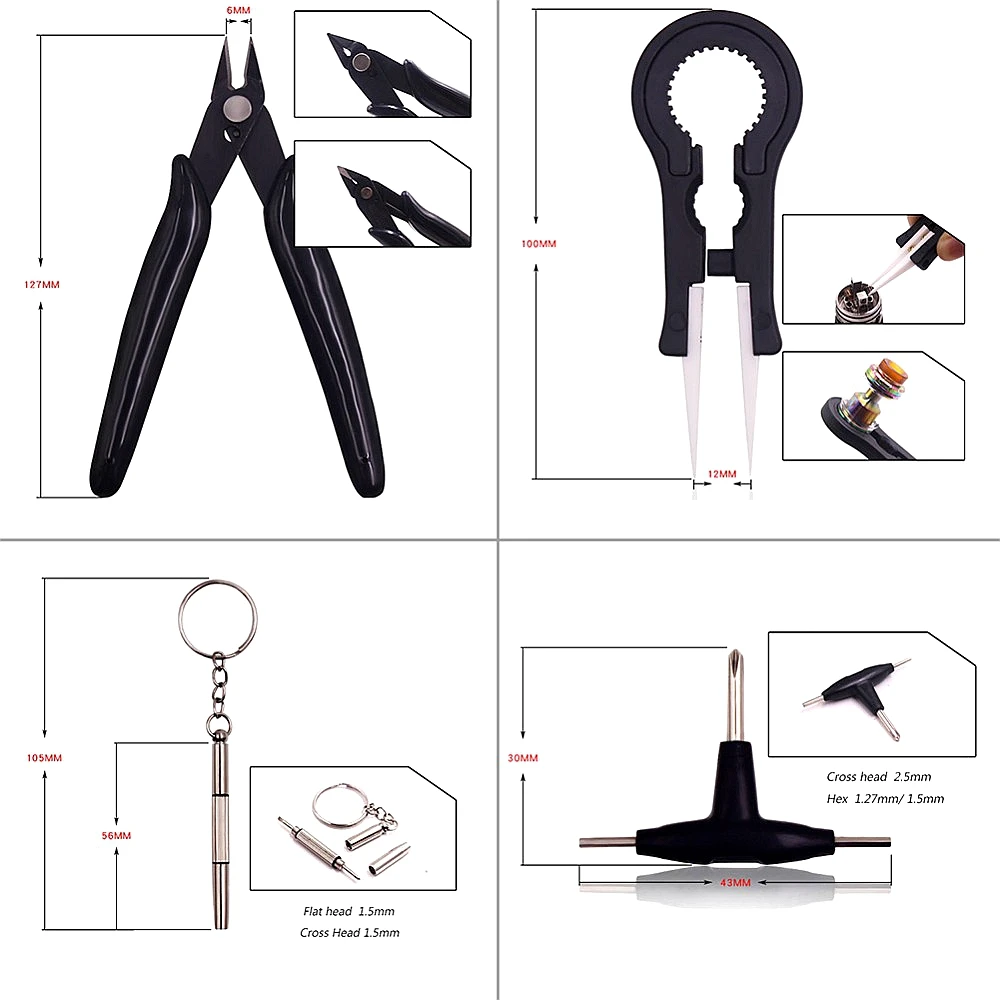 

VapSea 8 in 1 Mini X9 Vape DIY Tool Kit Bag Wire Pliers Coil Jig Ceramic Tweezers for Atomizer Accessories