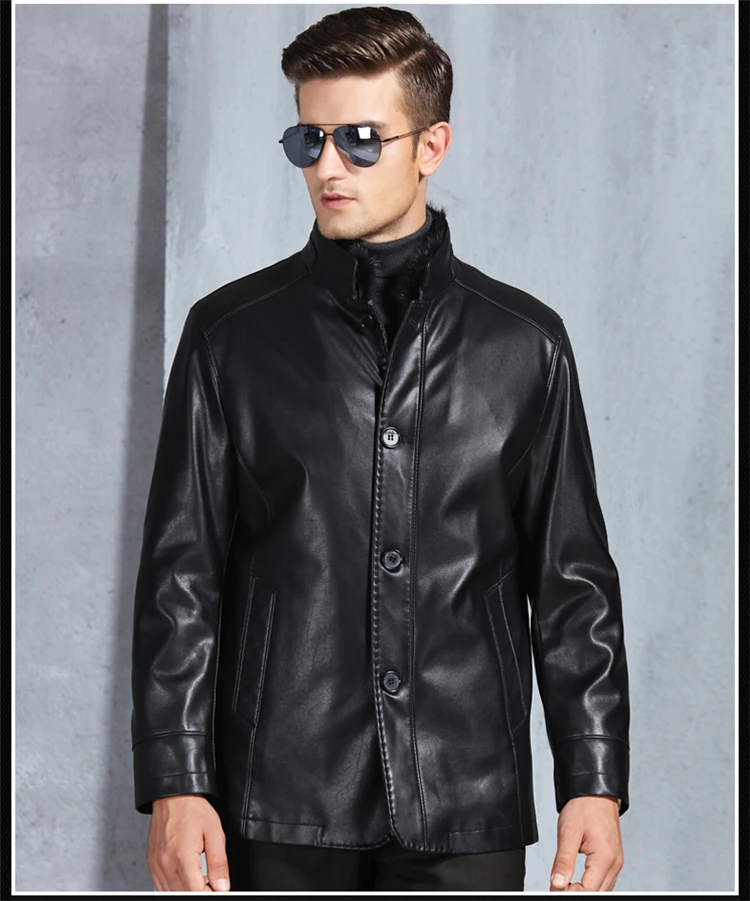 

Genuine Sheep Skin Men 2021 New Men's Mink Liner Collar Middle-aged Leather Jacket Thick Fur Coat