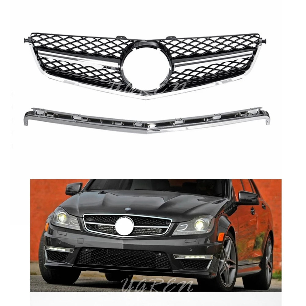Подходит только для Mercedes Benz W204 C63AMG передняя решетка 2008 2011 серебристый и