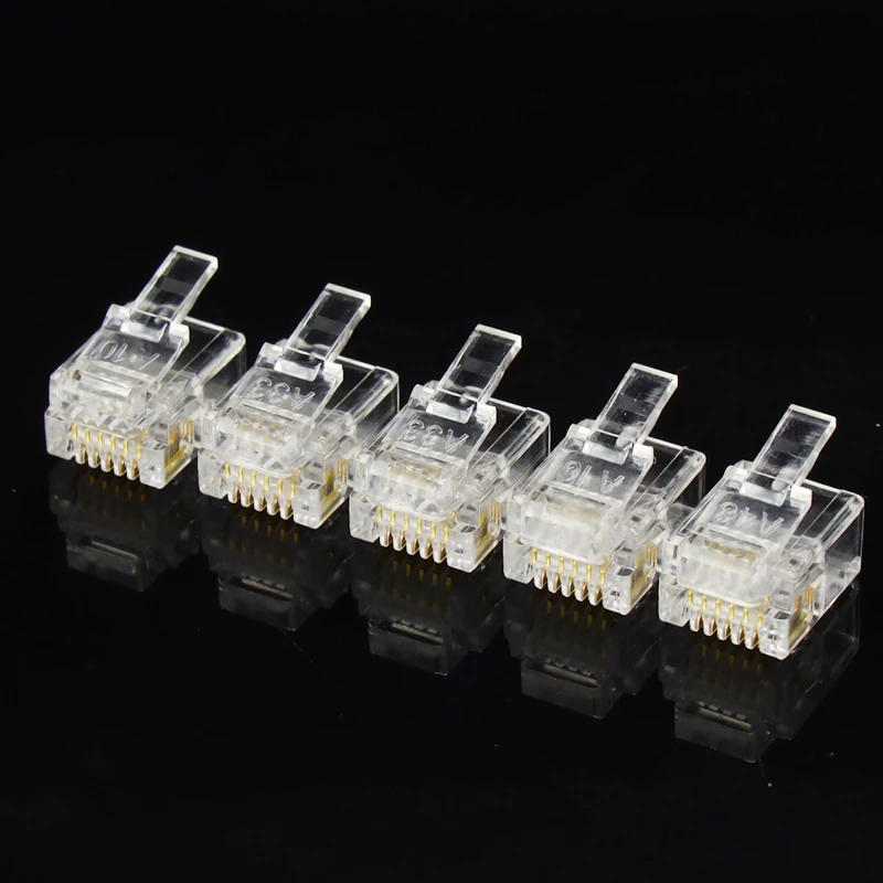 50 шт./лот RJ11 RJ12 Разъем DIY Кристалл головы Ethernet телефон модульный разъем Jack 6P6C 6 шпильки правой пряжкой Кабельный разъем