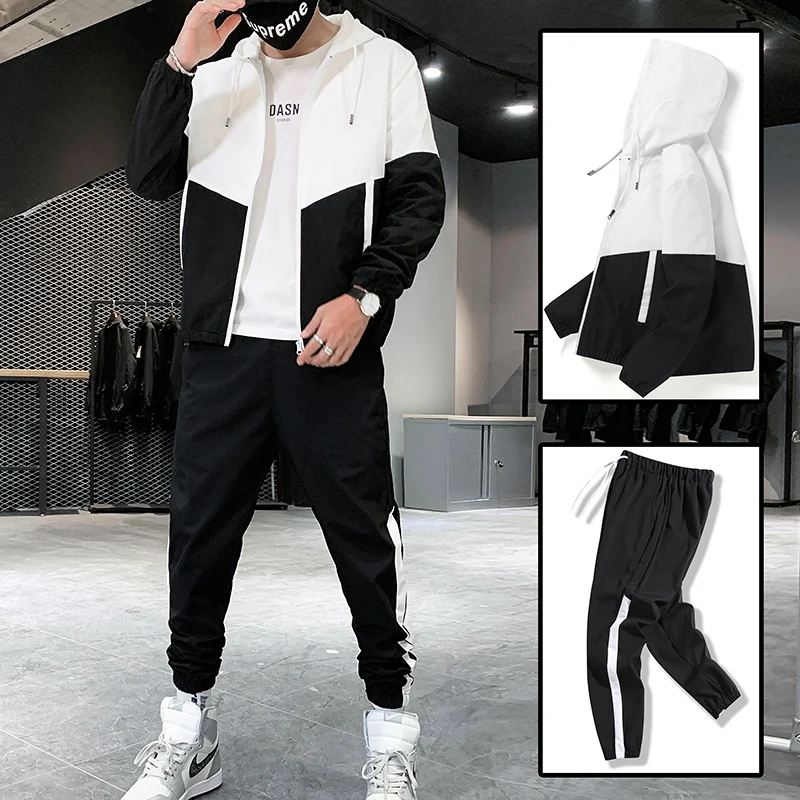 Men's Sets 2022 Korean Style 2 Piece Sets Clothes Patchwork Hip Hop Casual Men Streetwear Fitness Male Tracksuit Dropshipping