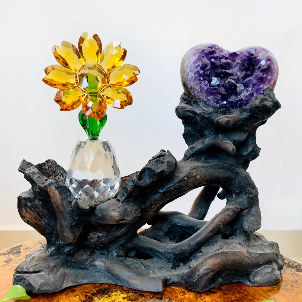 Фото Хрустальный Подсолнух статуэтки и миниатюрное украшение из стекла Fengshui, стеклянное бумажное украшение для дома, подарок для любви №2