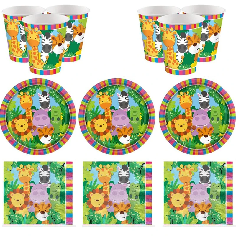 

Happy Birthday Party Forest Animals Theme Plates Kids Boys Favors Cups Napkins Baby Shower Decorate towel Dishes 60pcs/lot
