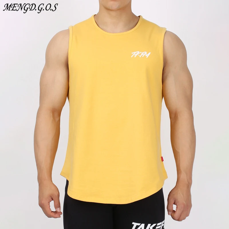 Мужская хлопковая жилетка без рукавов майка для фитнеса брендовая бодибилдинга