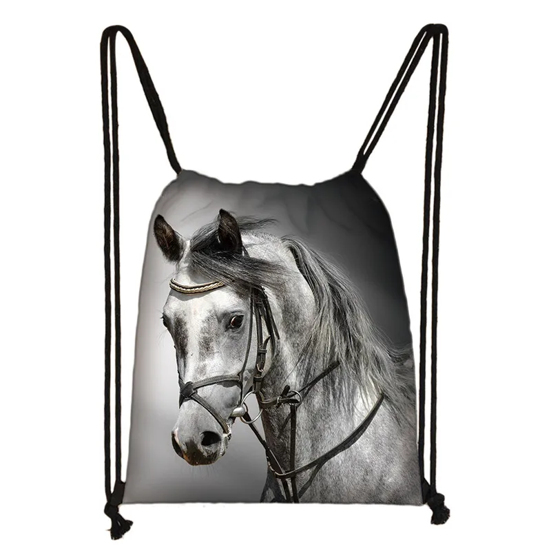 SKD-M0019 elegent animal horse print drawstring bag women men storage bag fashion rucksack cute pony boys girls backpack kids bookbag gift - Цвет: SKD-M0019