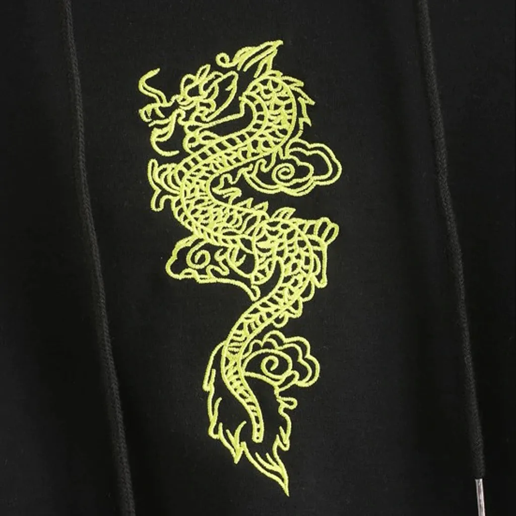Повседневная Толстовка женская мода китайский дракон вышивка Drawstring