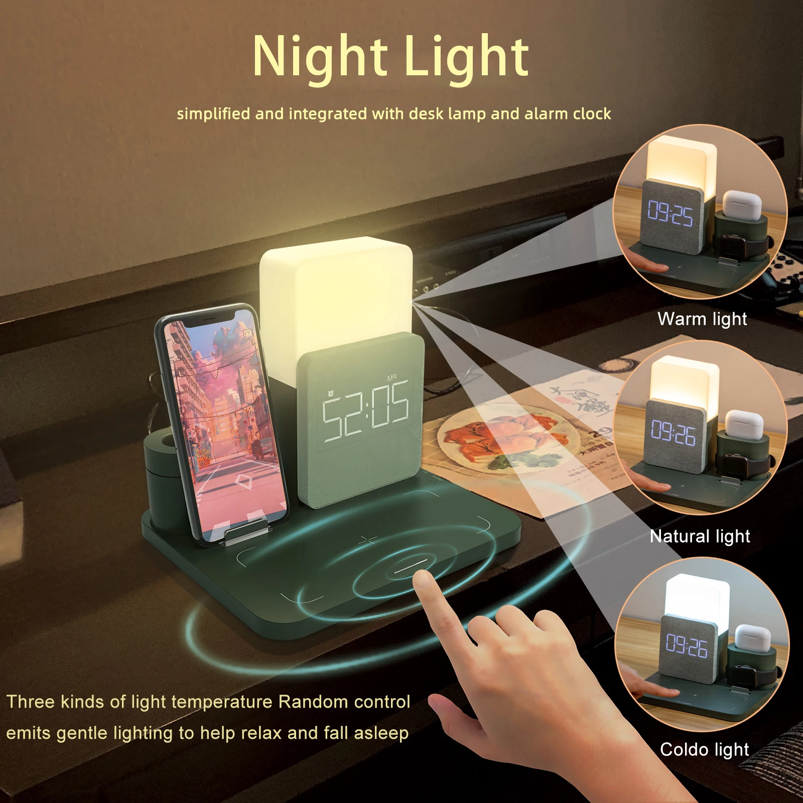 wireless charger 15w mobile phone fast charging desktop stand alarm clock night light desk lamp watch headset charging stand free global shipping