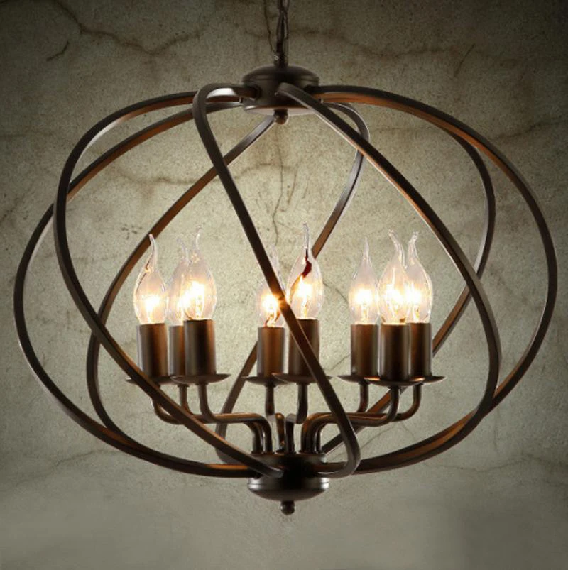 

American Vintage 55cm Retro Black Metal Pumpkin Cage Pendant Lamp For Living Room Dinning Room Loft Hanging Lighting Fixture