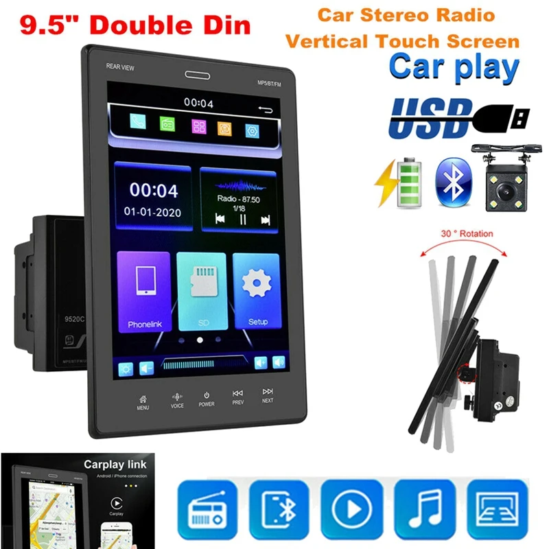 

Автомобильный MP5-плеер 2 Din с 4,3-дюймовым контактным экраном, FM-радио для Apple/Android CarPlay, Bluetooth Mirror Link Navi + 4 светодиодных камеры
