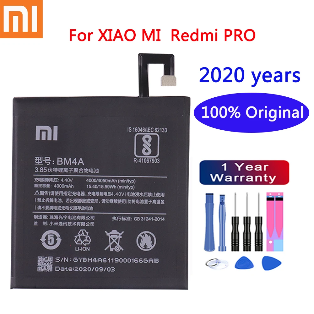 2020 год 100% оригинальный аккумулятор 4000 мАч BM4A батареи для телефона Xiaomi Hongmi Redmi Pro +