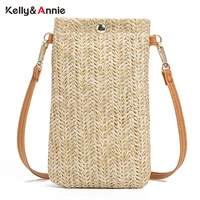 straw woven small phone bag handmade rushwork ladies shoulder crossbody messenger bags weaving summer beach female mini purse