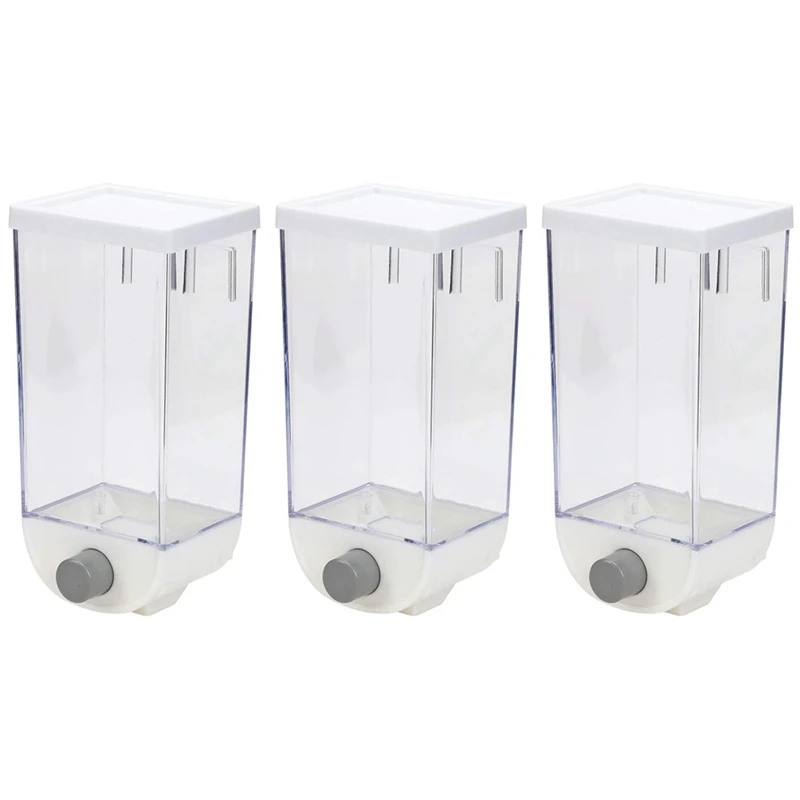 

Set of 3 Wall Mounted Cereal Dispensers, 1.5L Capacity Easy Press Dry Food Grains Nuts Coffee Bean Dispense Containers