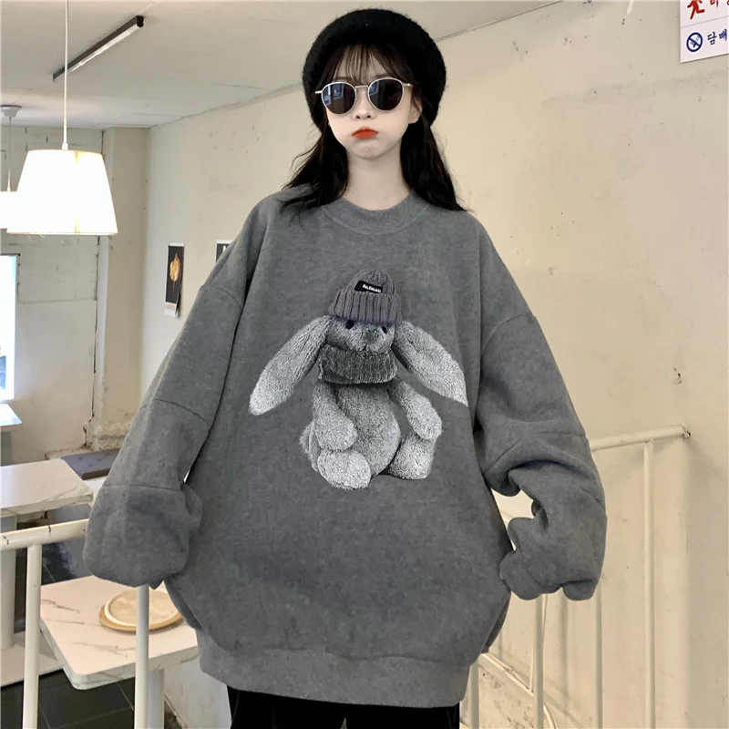 

Real Shot Sweater Fashion Cartoon Rabbit Stitching Korean Style
